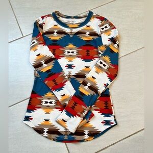 NOBO Long Sleeve Colorful Aztec Print Ribbed Long Sleeve Top